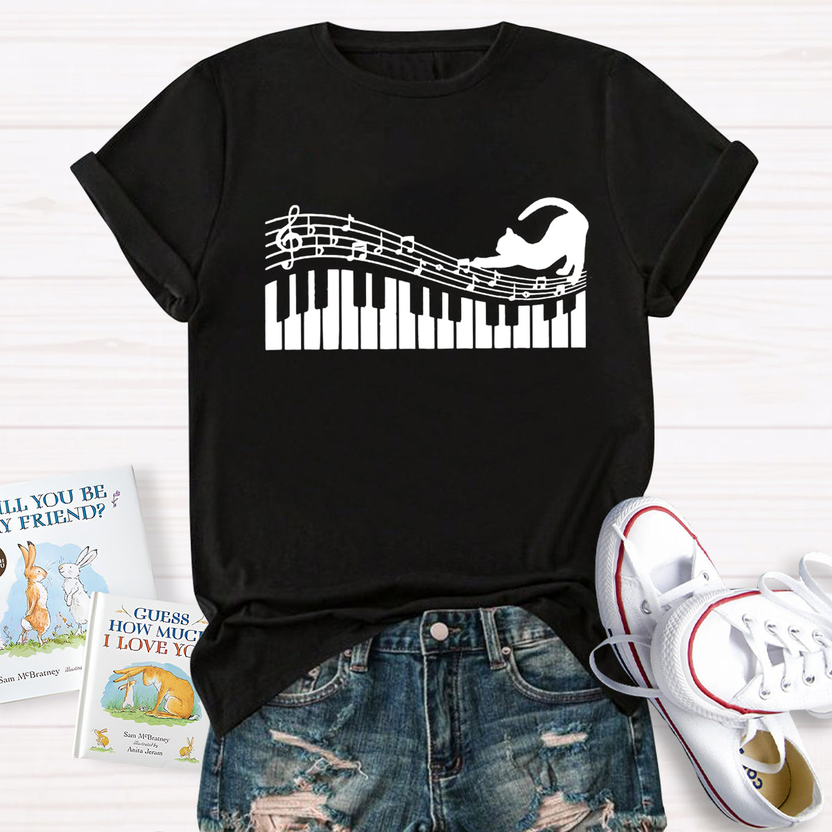 Funny Cat Play Music T-Shirt