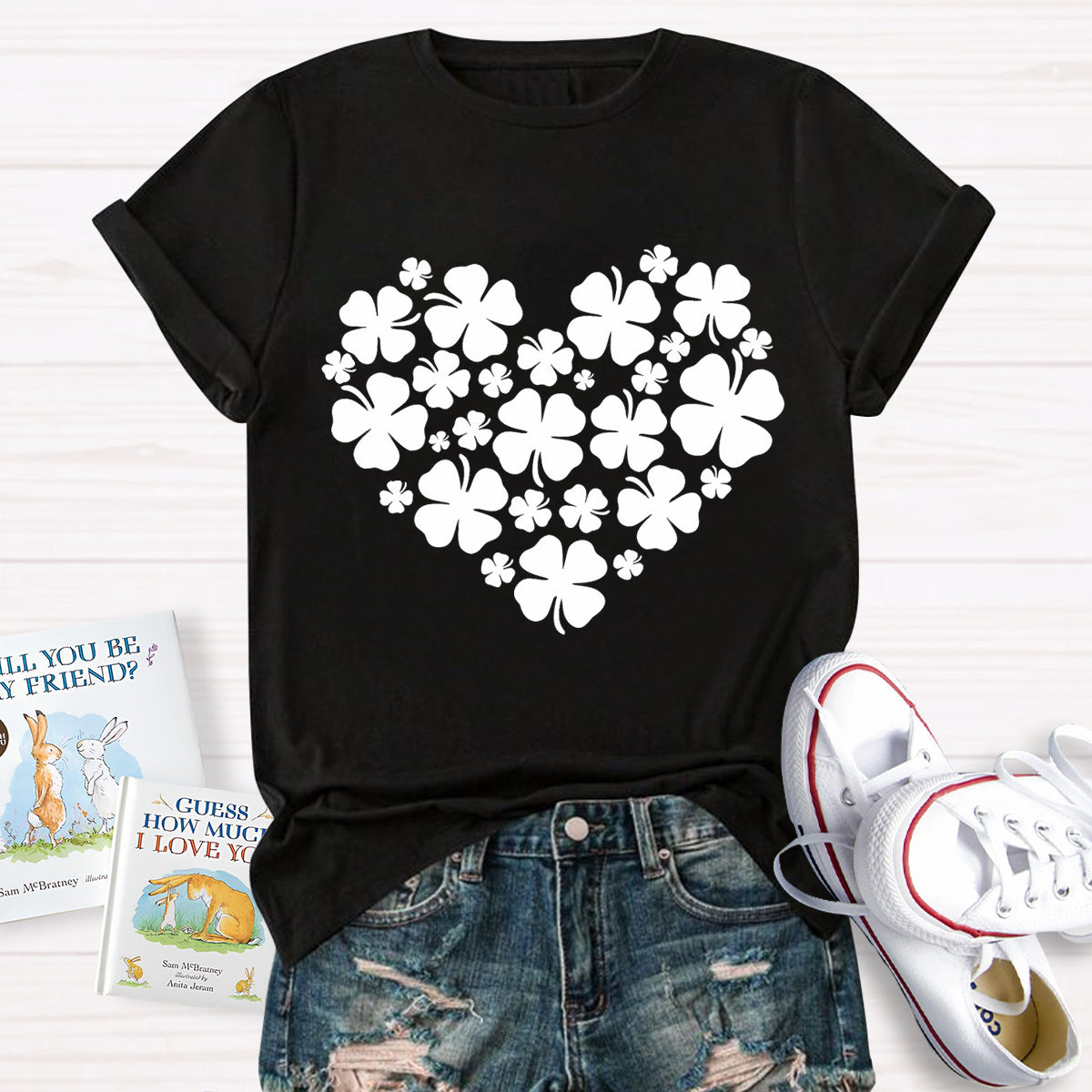 Cute Shamrocks in Heart T-Shirt