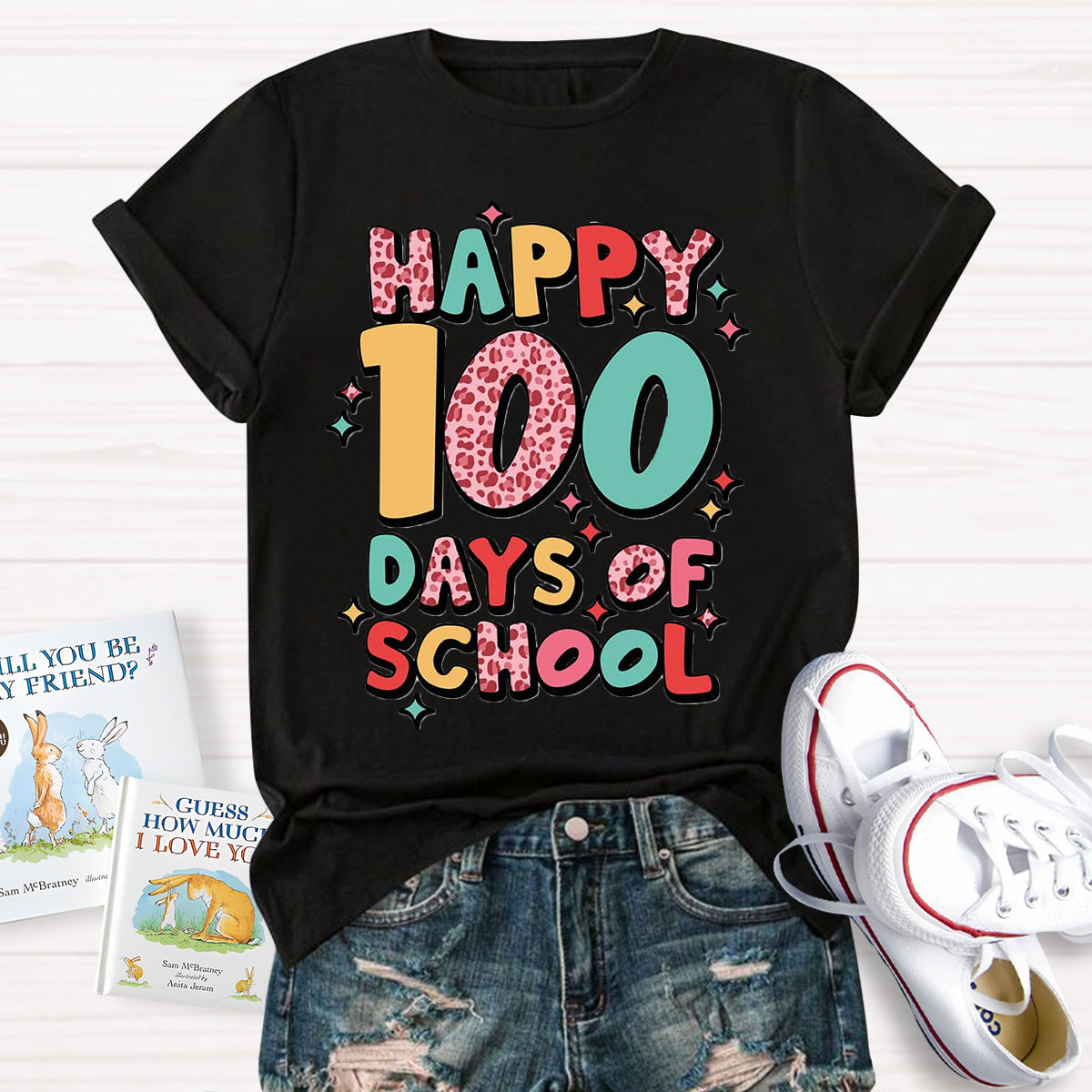 Pink Leopard Happy 100 Days Of School Teacher T-Shirt