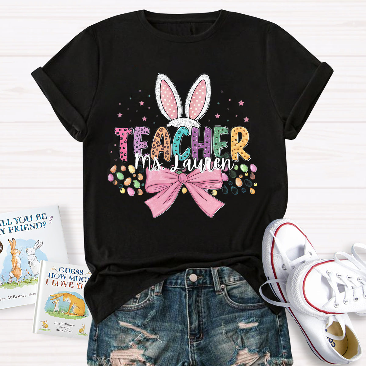 Personalized Name Bunny Teacher T-Shirt