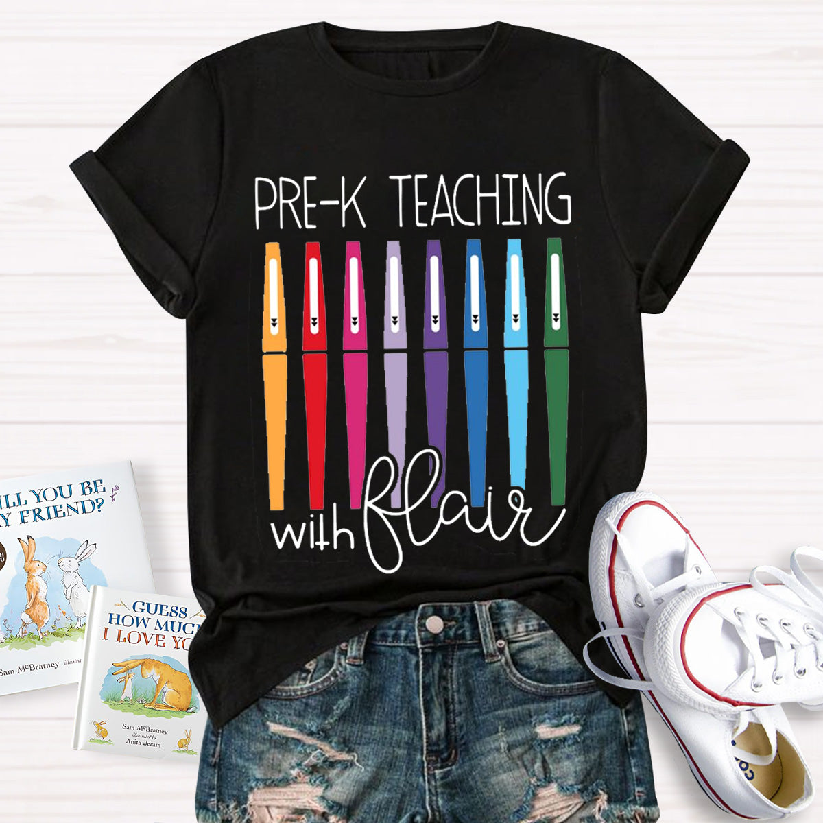 Personalize Grade Pre-k Teaching With Flair Teacher T-Shirt