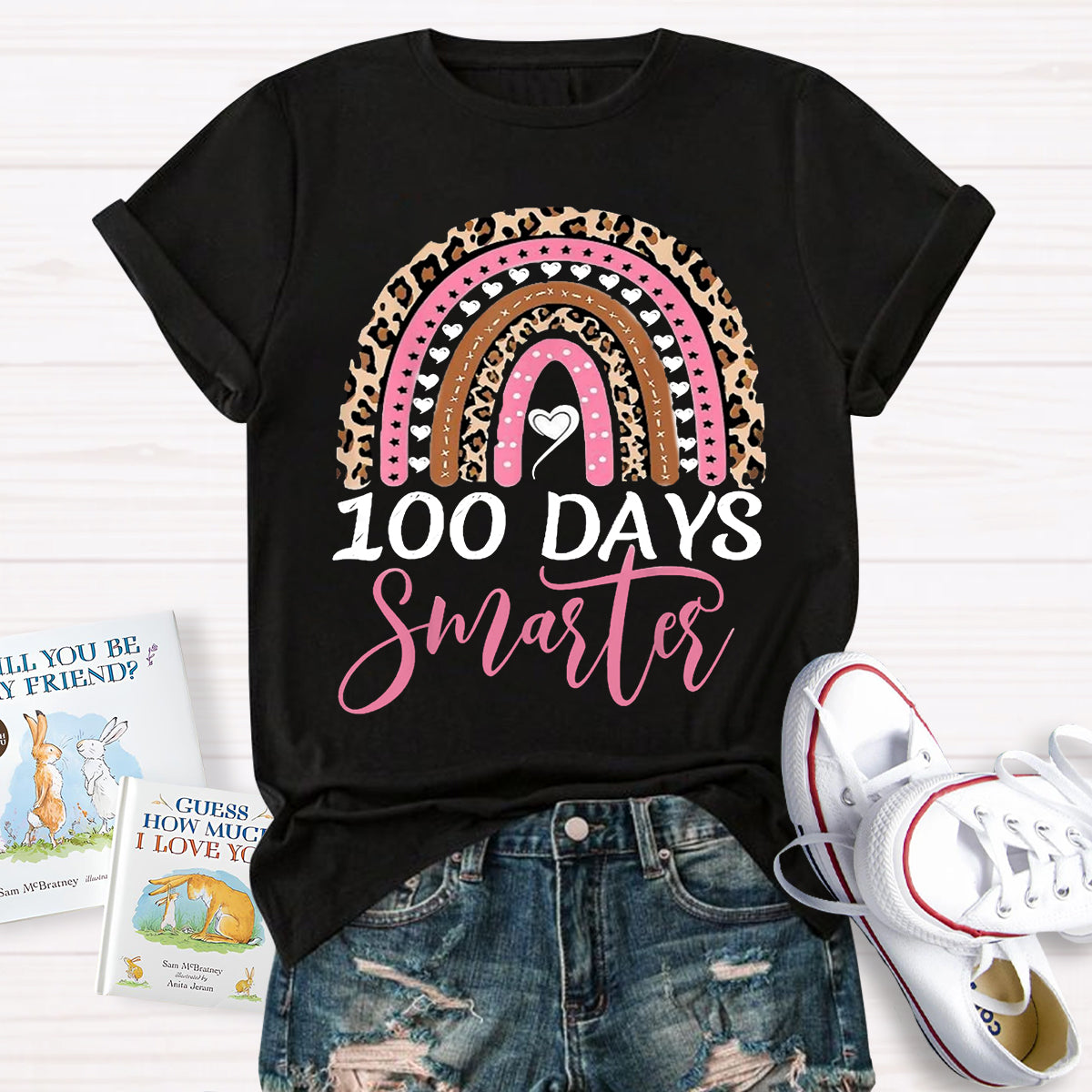 100 Day Smarter Leopard RainbowT-Shirt