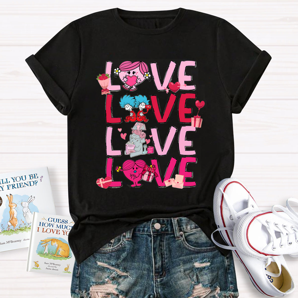 Love Cartoon Characters Teacher T-Shirt