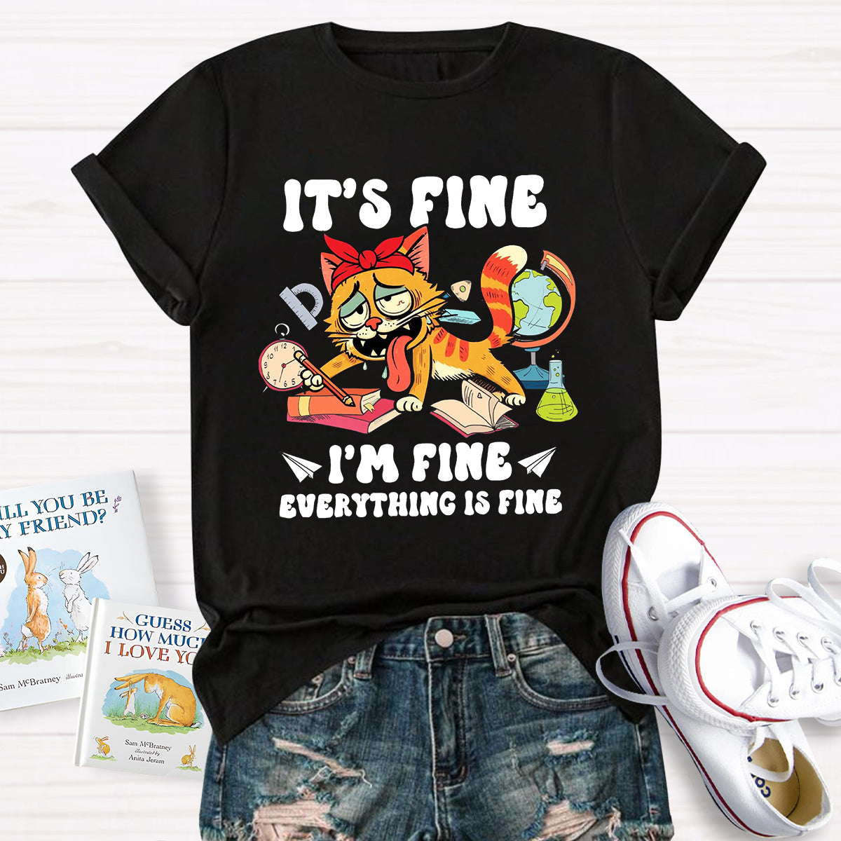 It's Fine I'm Fine Everything Is Fine 100 Days of School Teacher T-Shirt