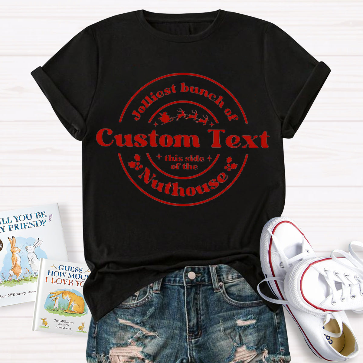 Personalized Text Jolliest Bunch of Custom Text This Side of the Nuthouse Christmas Graphic T-shirts