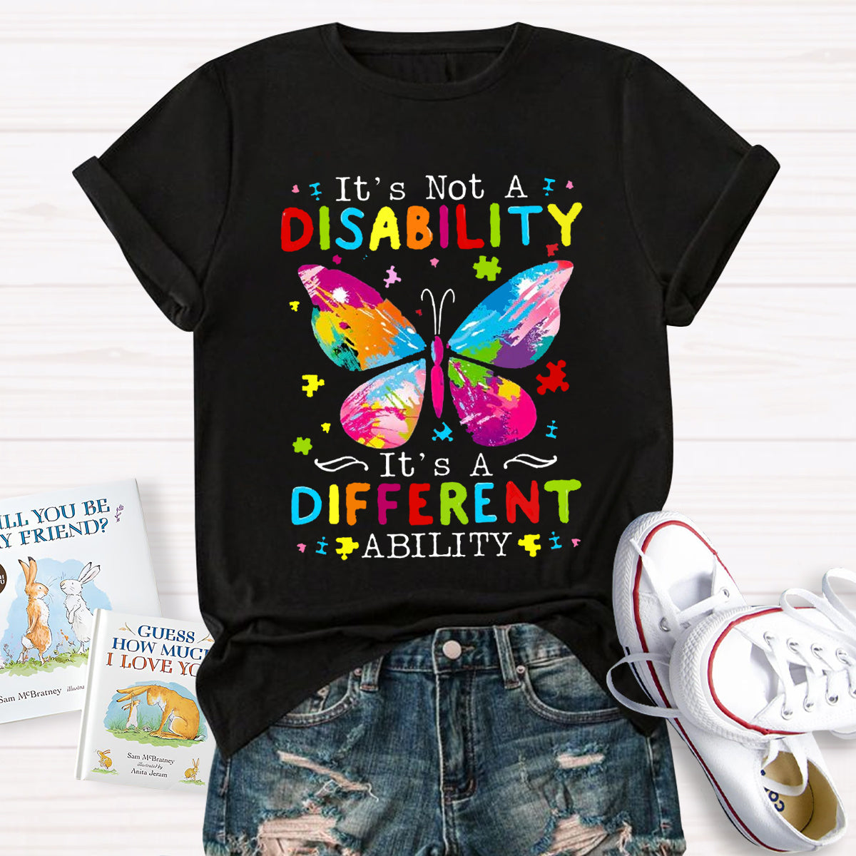 It's Not A Disability It's A Different Ability Puzzle Butterfly Teacher T-Shirt