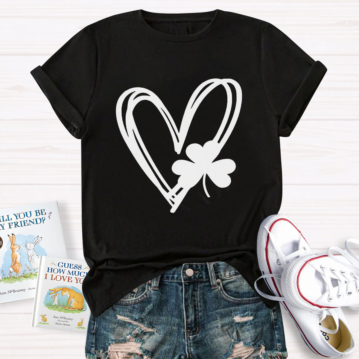 Shamrock And Hand Drawn Heart St Patty's Day T-Shirt