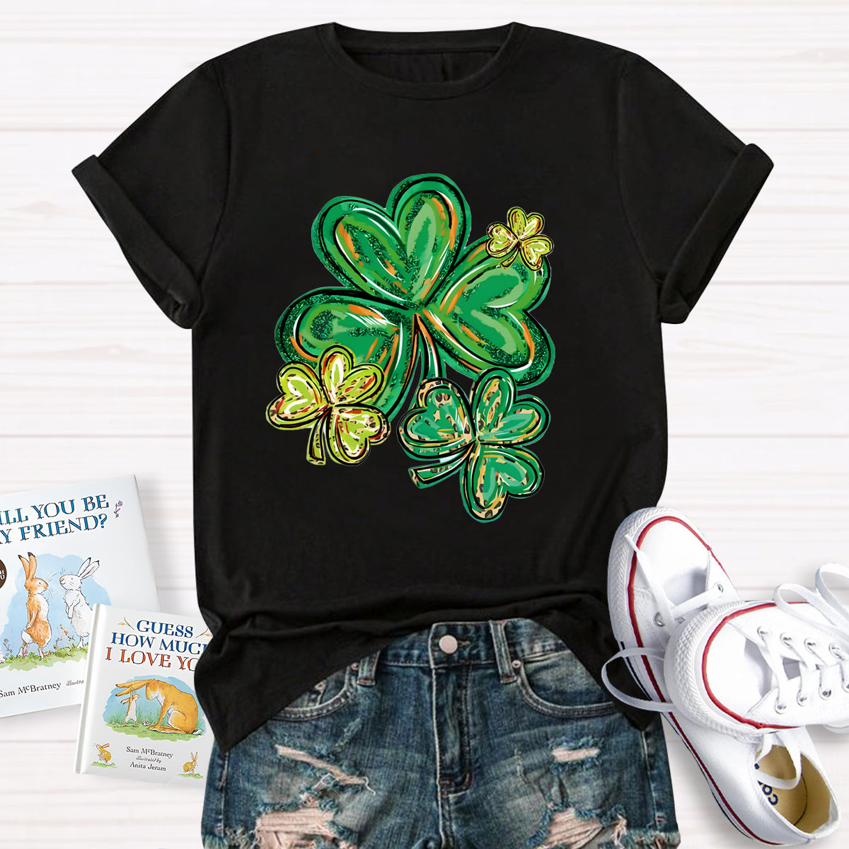 St Patrick's Day Clover Print Teacher T-Shirt