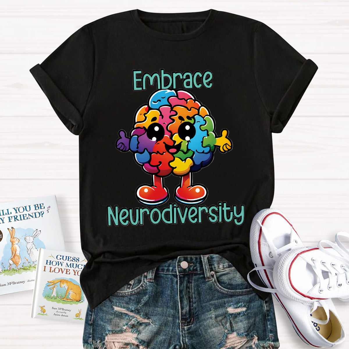 Embrace Neurodiversity Colorful Brain T-Shirt