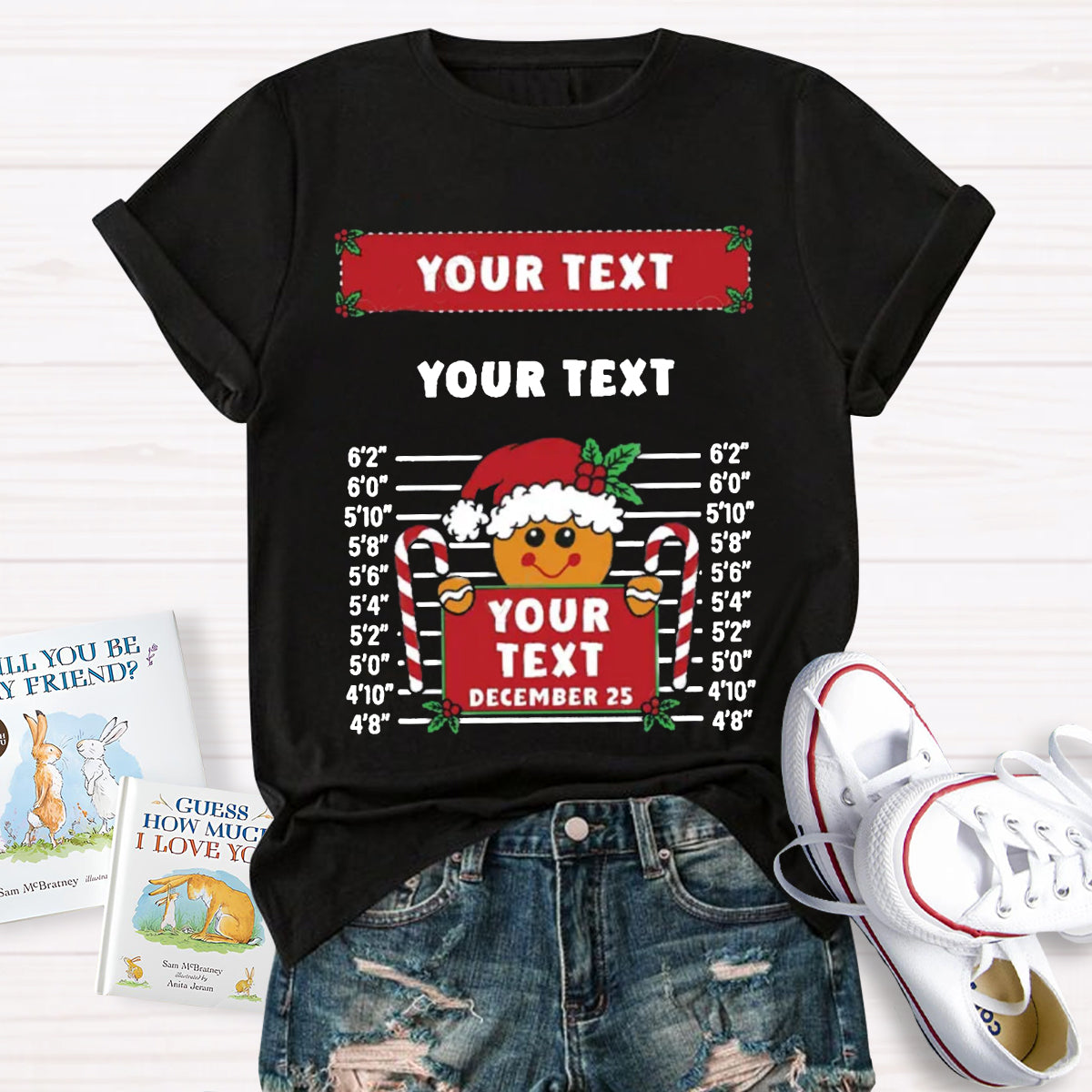 Personalized Text Funny Gingerbread Inmate Christmas Teacher T-Shirt