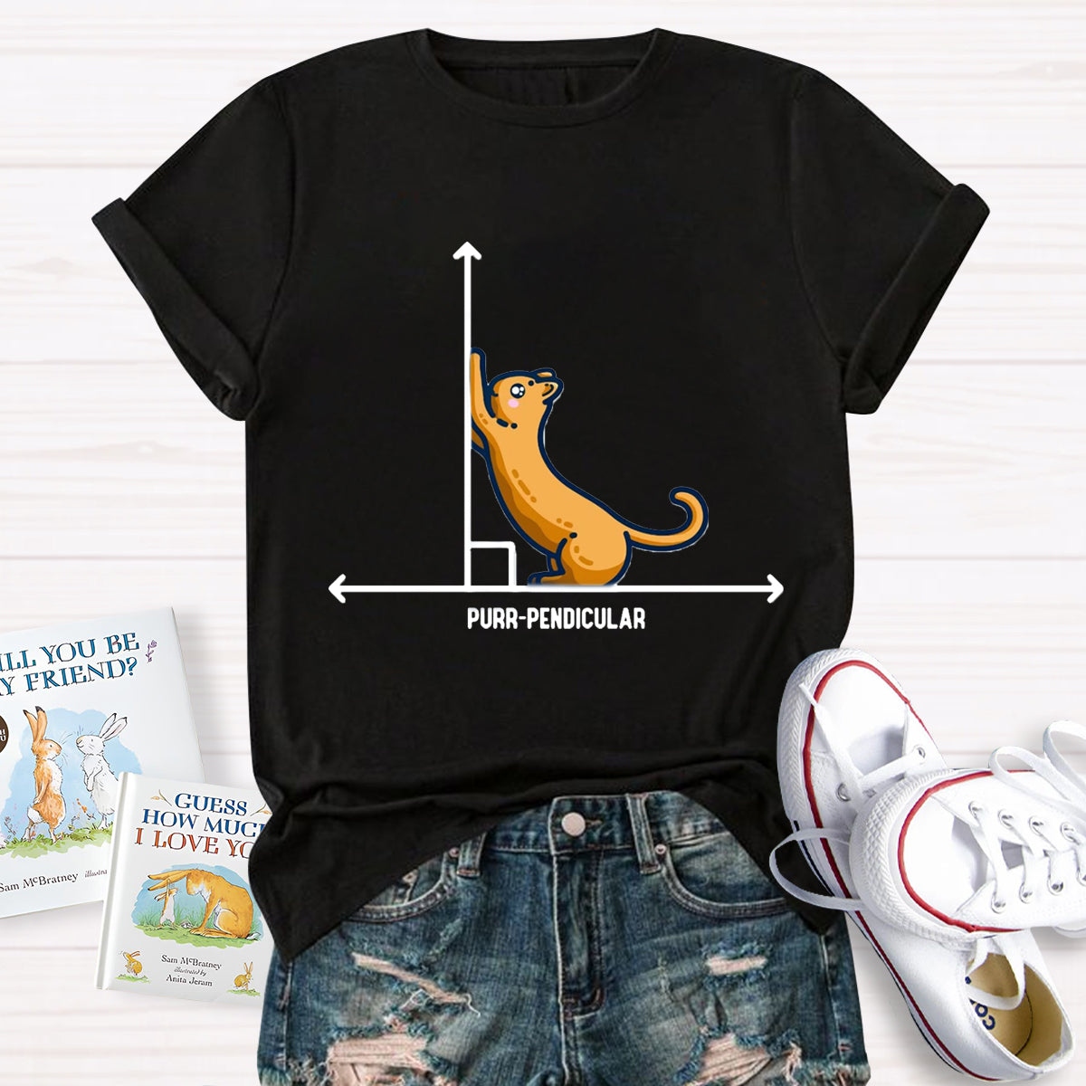 Purr-Pendicular Cute Maths Cat T-Shirt