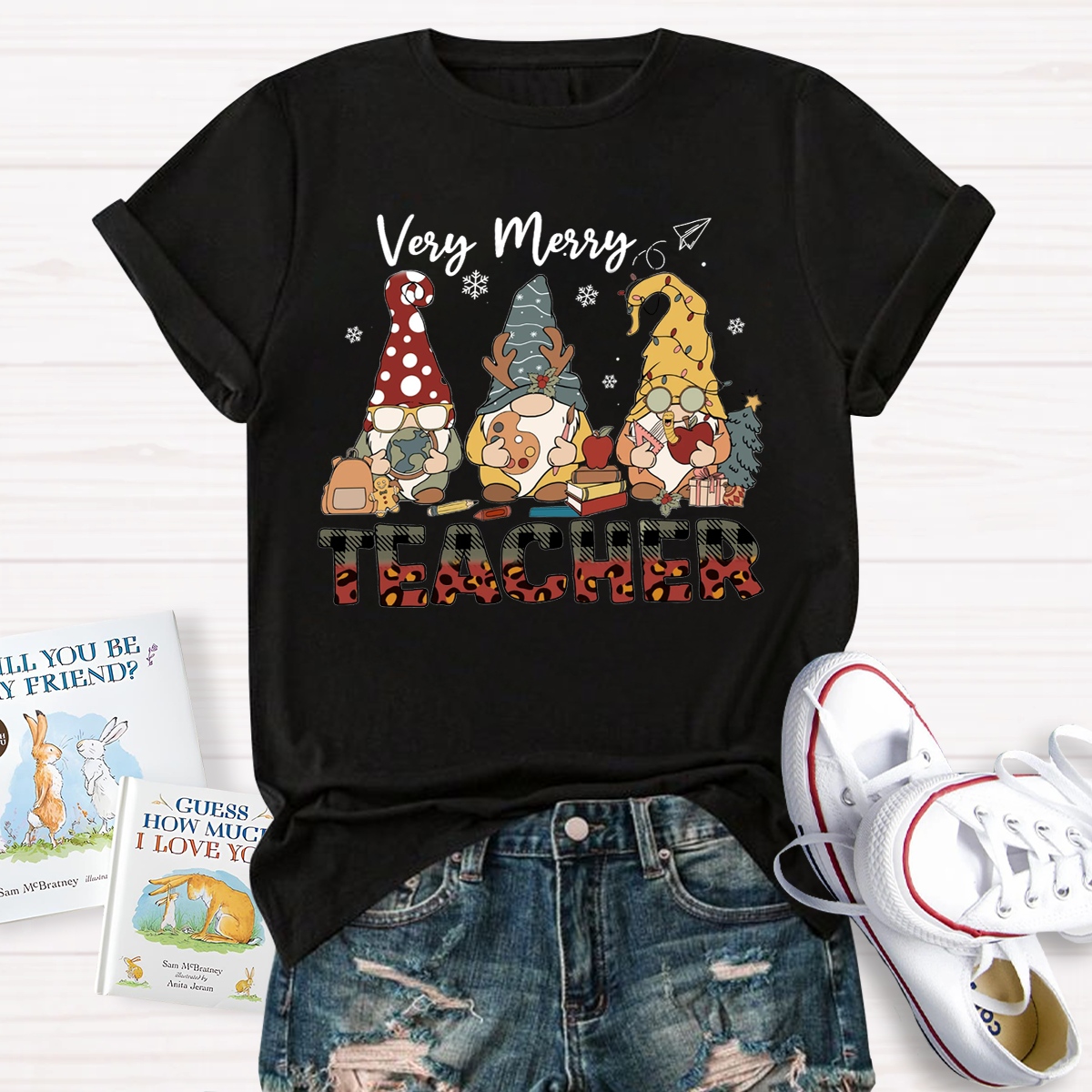 Very Merry Teacher Christmas Gnomes T-Shirt