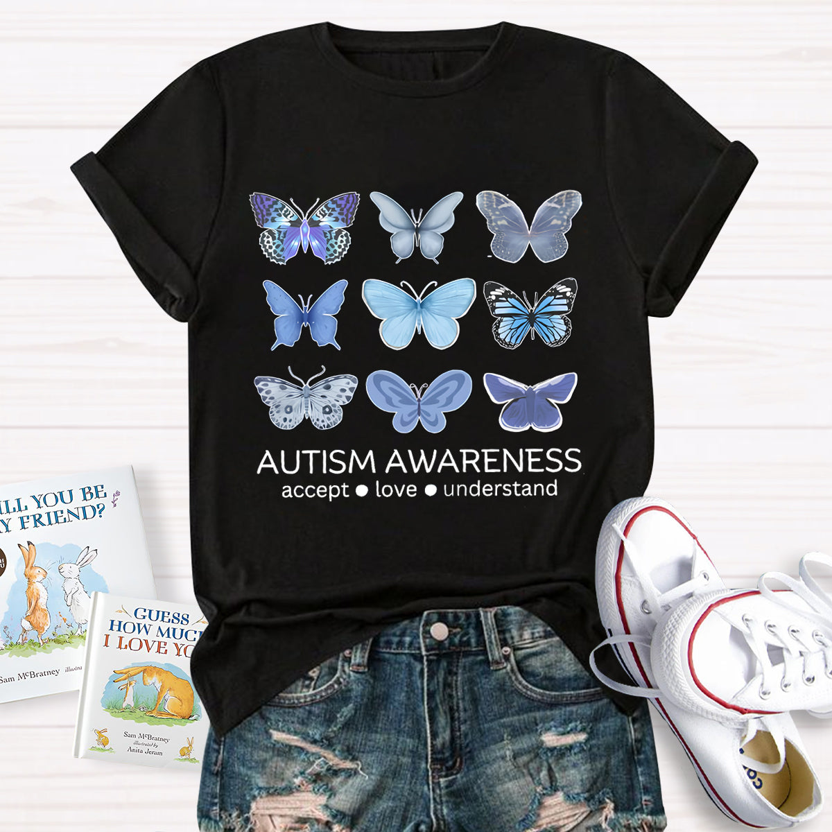 Autism Awareness Butterfly Teacher T-Shirt