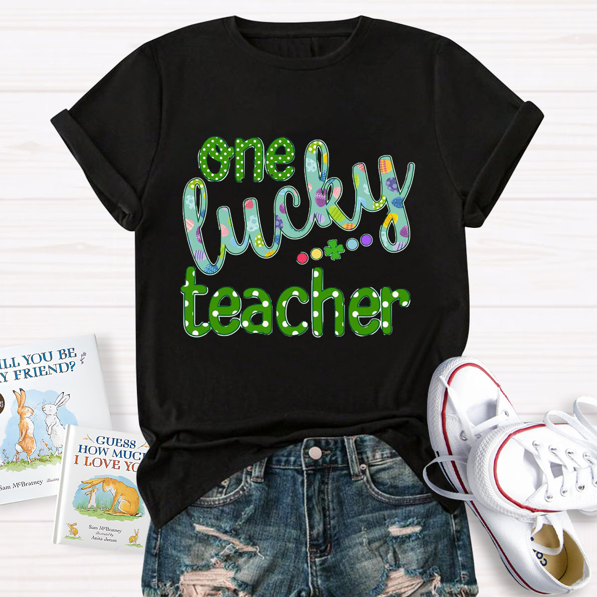 One Lucky Teacher Polka Dot Design T-Shirt