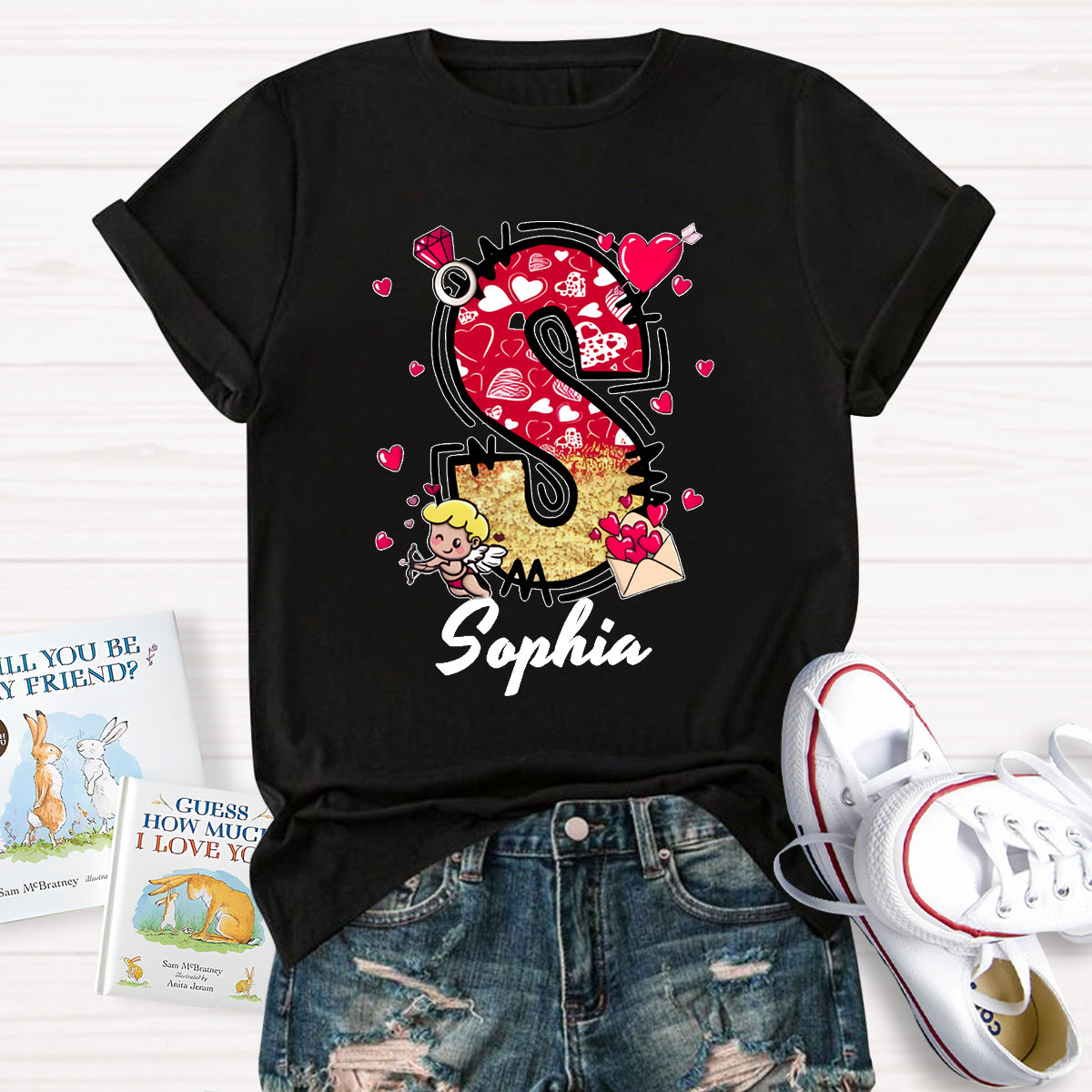 Personalized Name Valentine Day Alphabet T-Shirt