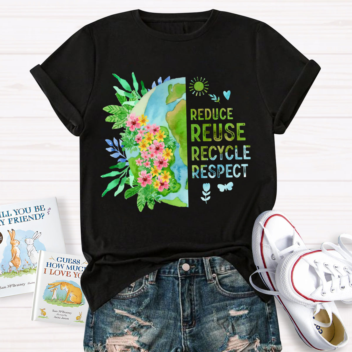 Recycle Respect Flower Planet Earth Day T-Shirt
