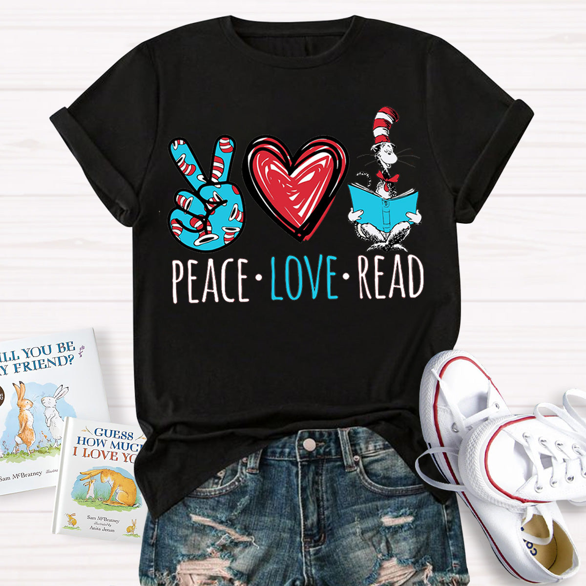 Dr. Seuss Peace Love Read Teacher T-Shirt