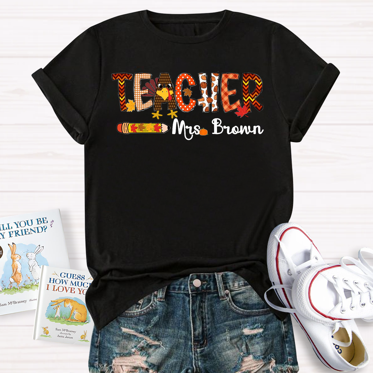 Personalized Name Thanksgiving Teacher T-Shirt