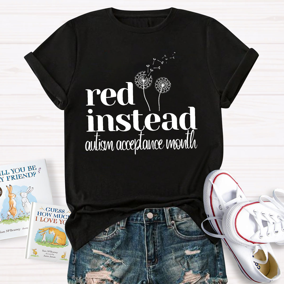 Red Instead Autism Acceptance Month T-Shirt