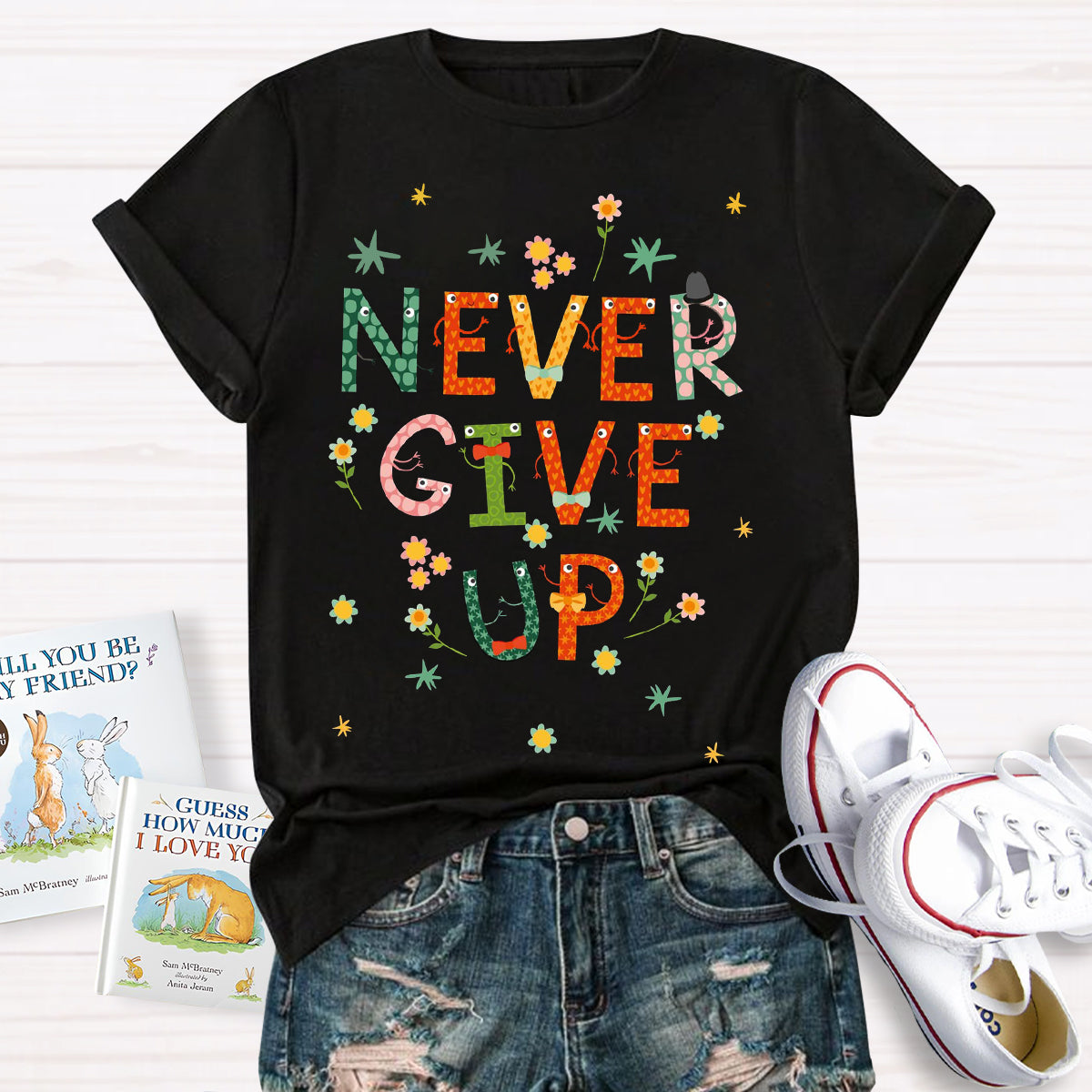 Cute Floral Never Give Up T-Shirt