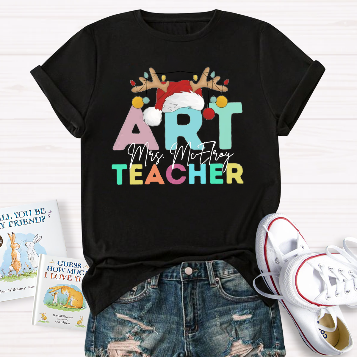 Personalized Name Art Teacher T-Shirt