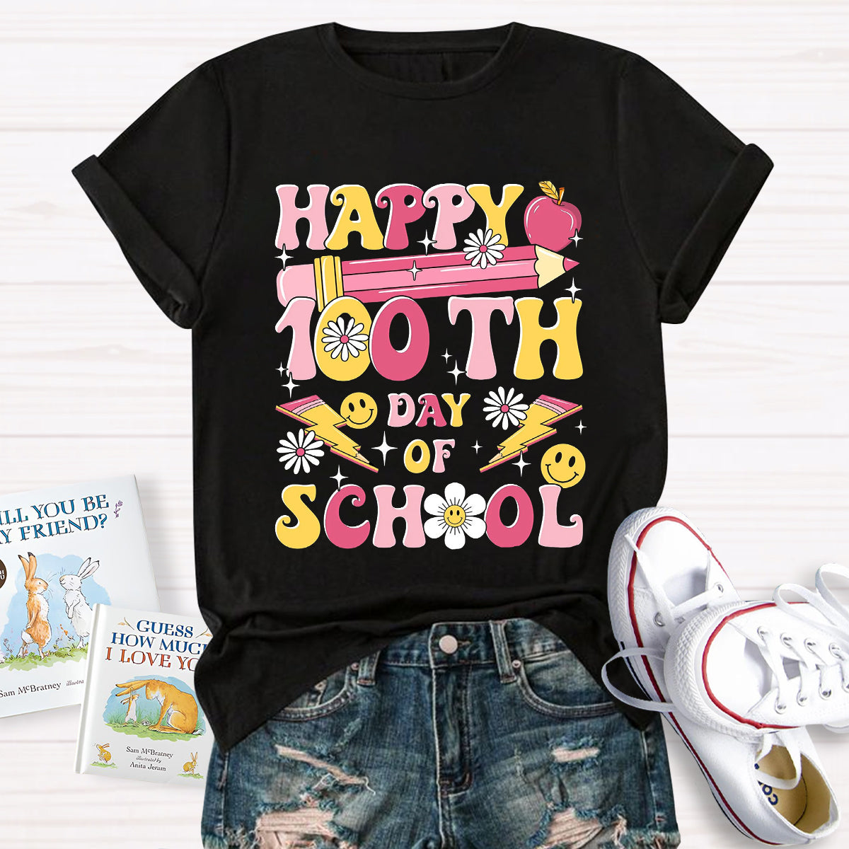 Happy 100 Days Of School Pink Pencil Teacher T-Shirt