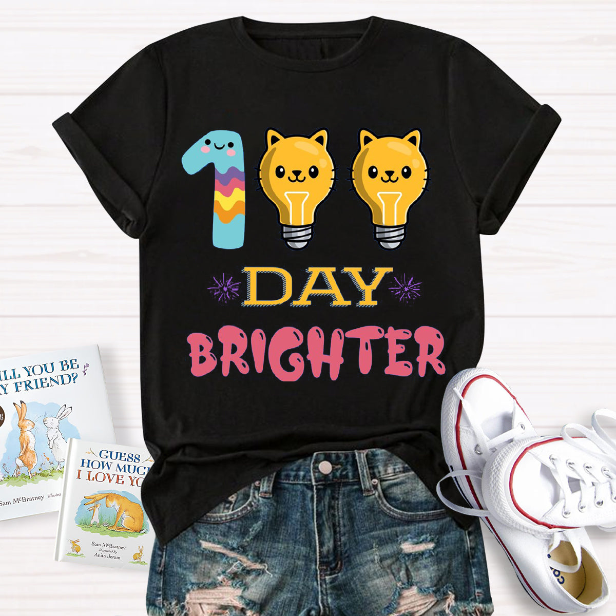 100 Days Brighter Cute Cat T-Shirt