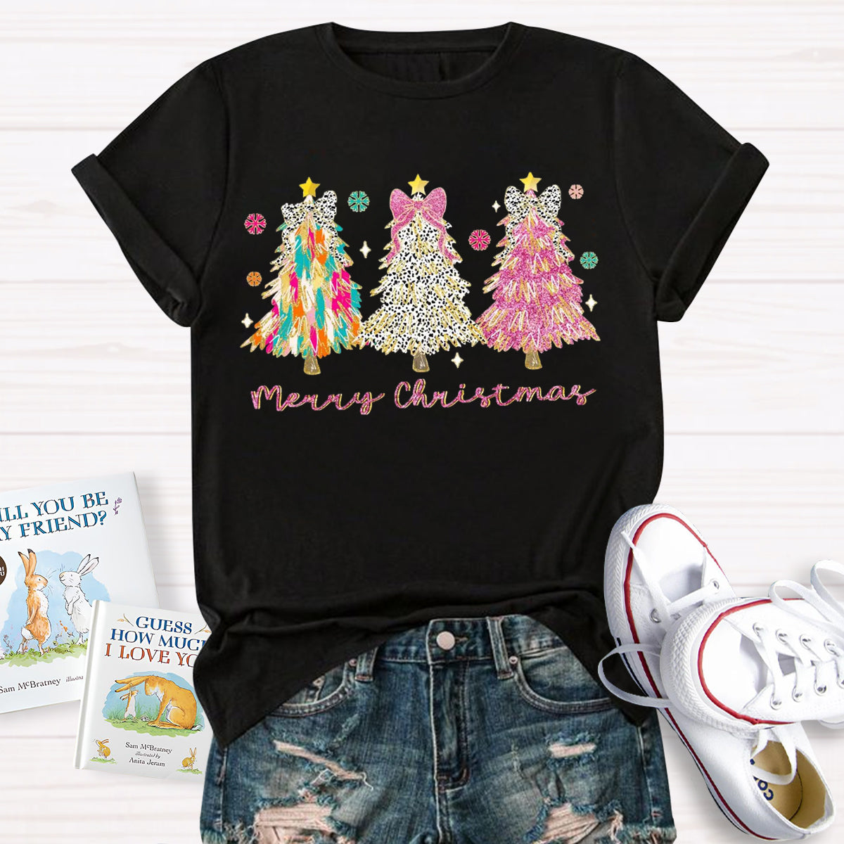 Colorful Coquette Glitter Christmas Tree  T-Shirt