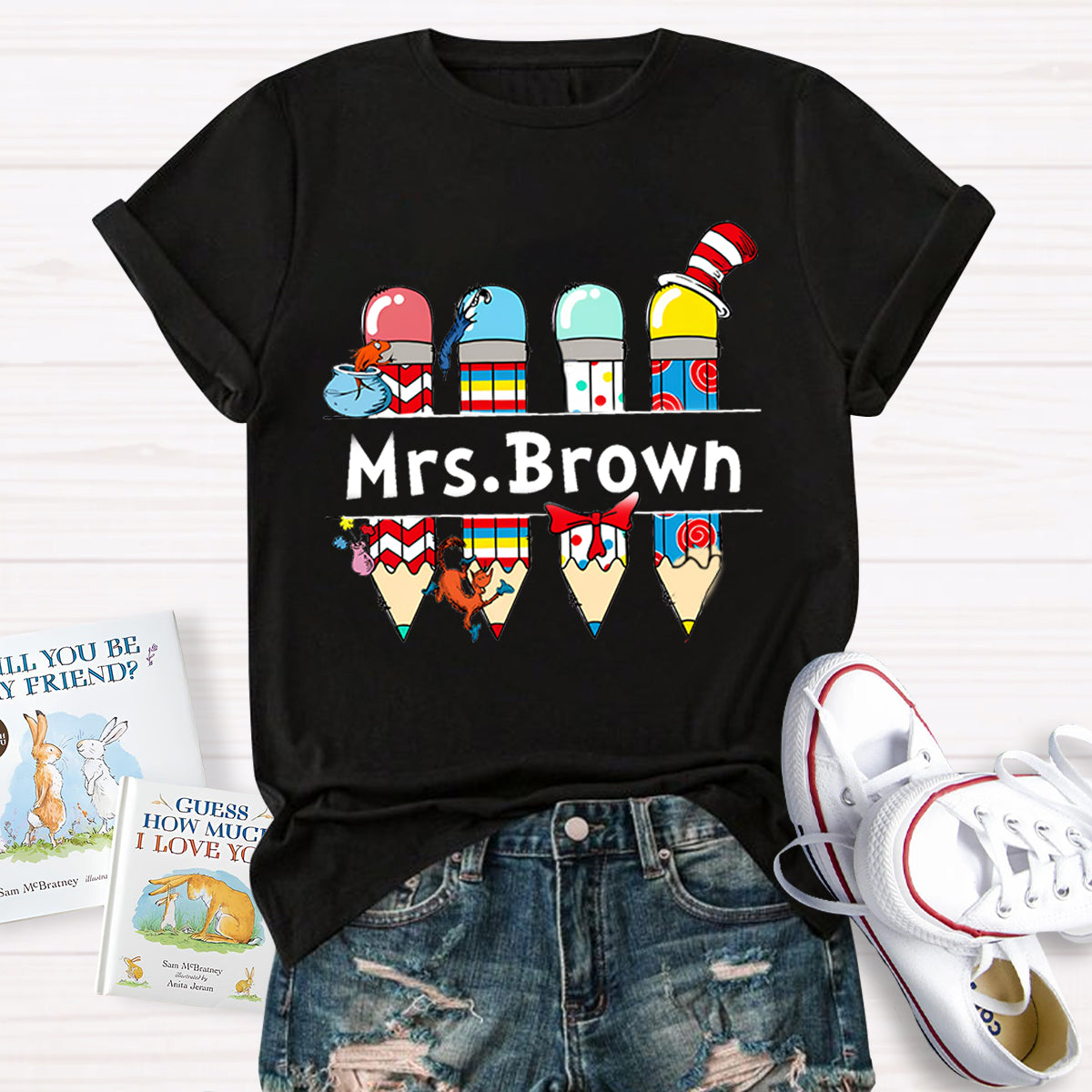 Personalized Name Reading Children Books Mrs. Brown T-Shirt