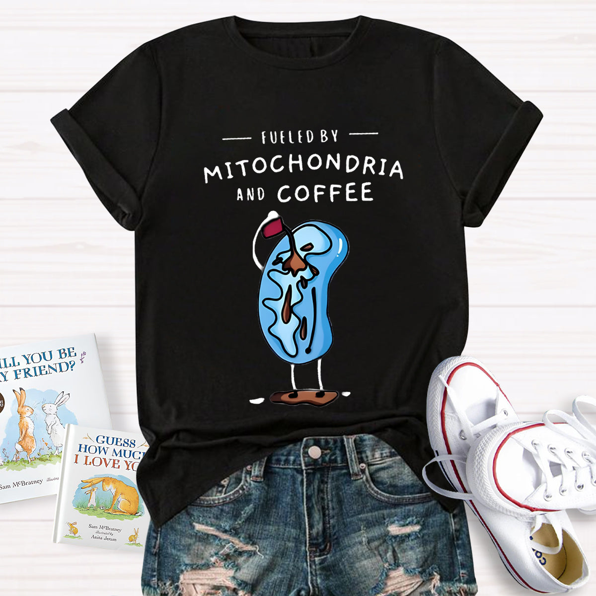 Fueled By Mitochondria And Coffee Funny Science Teacher T-Shirt