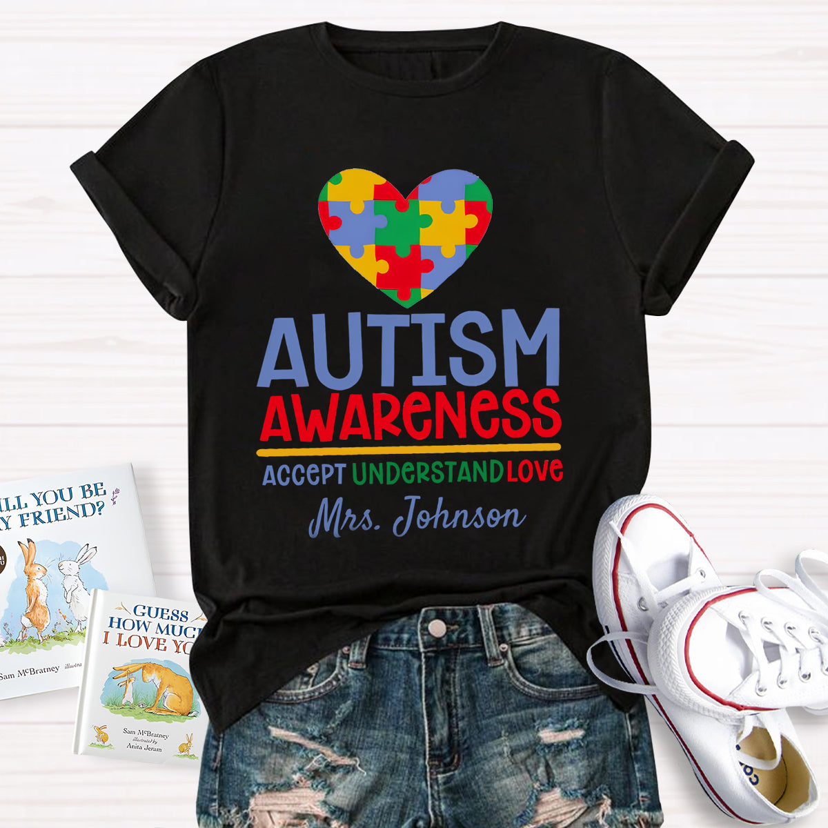 Personalized Autism Awareness Accept Understand Love Teacher T-Shirt