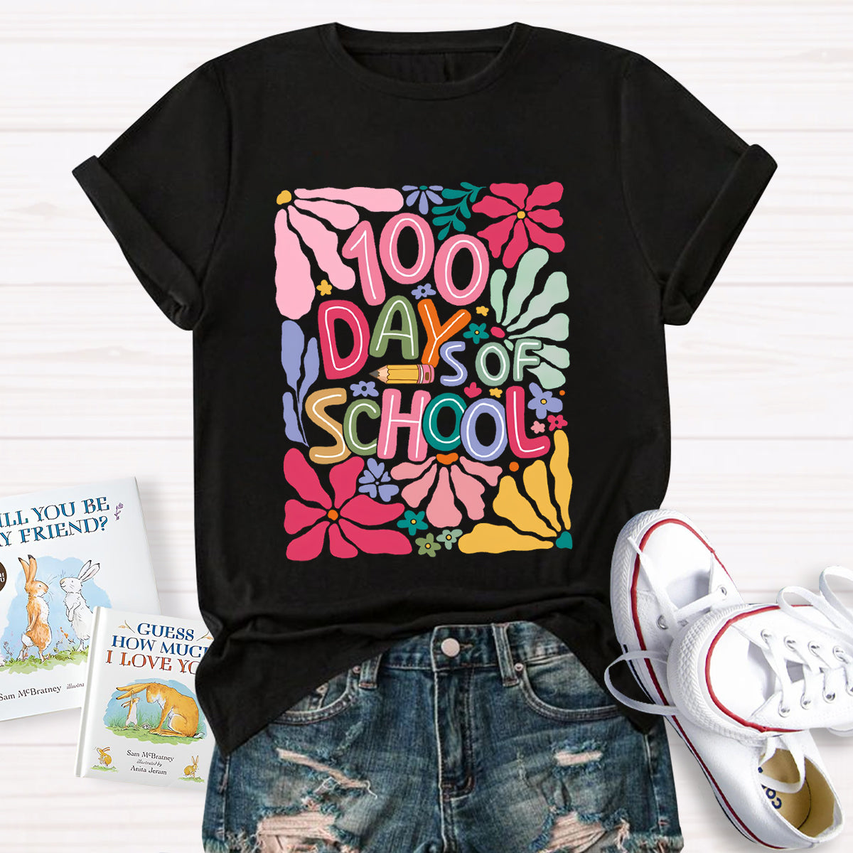 Floral 100 Days Of School Teacher T-Shirt