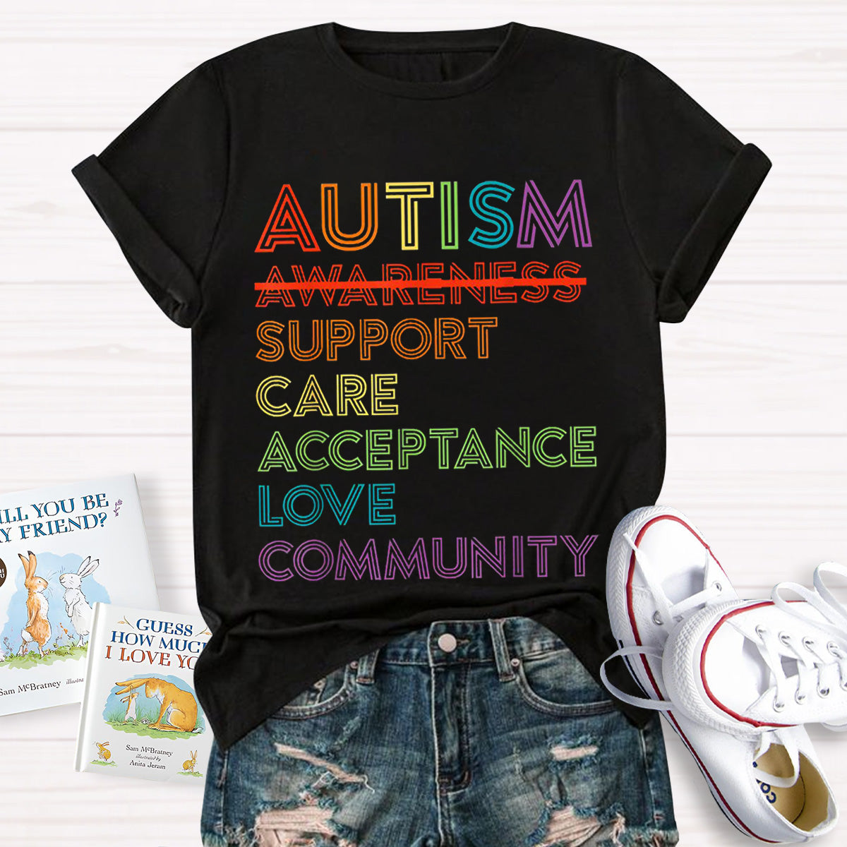 Letter Print Autism Teacher T-Shirt