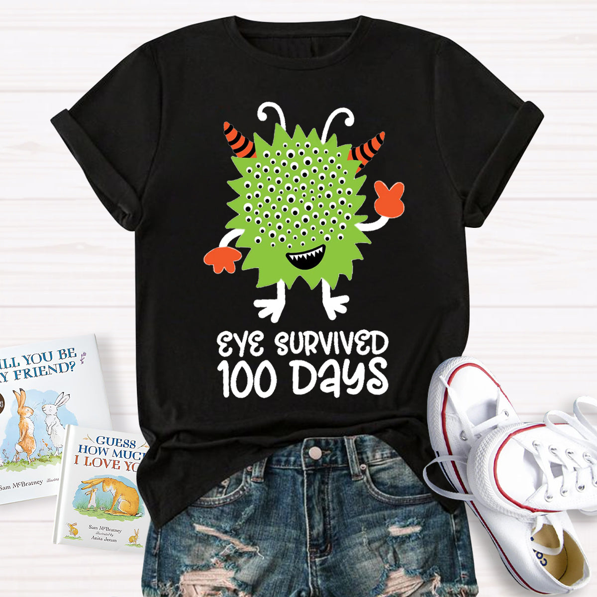 Eye Survived 100 Days Teacher T-Shirt