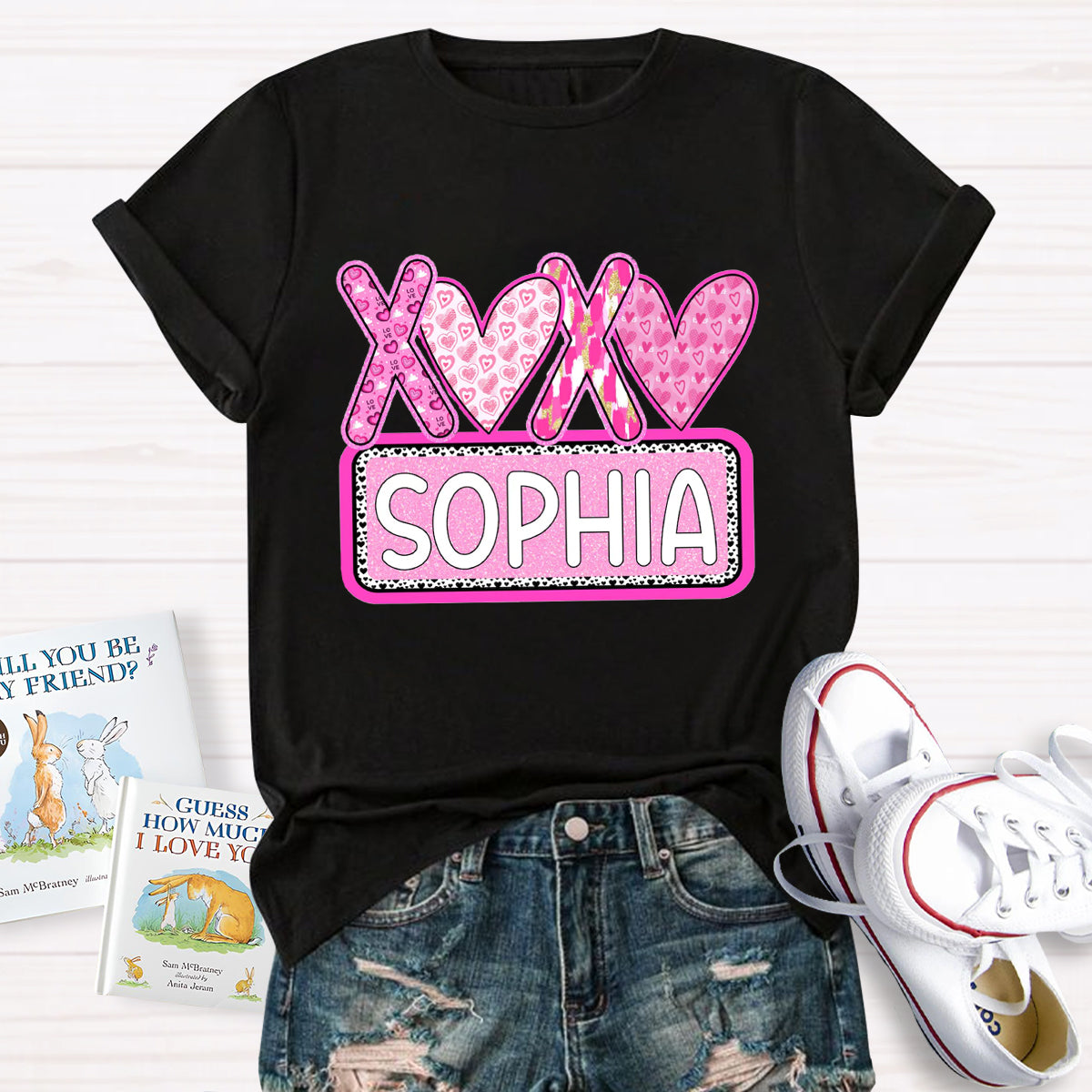 Personalized Name Pink Heart Sophia T-Shirt