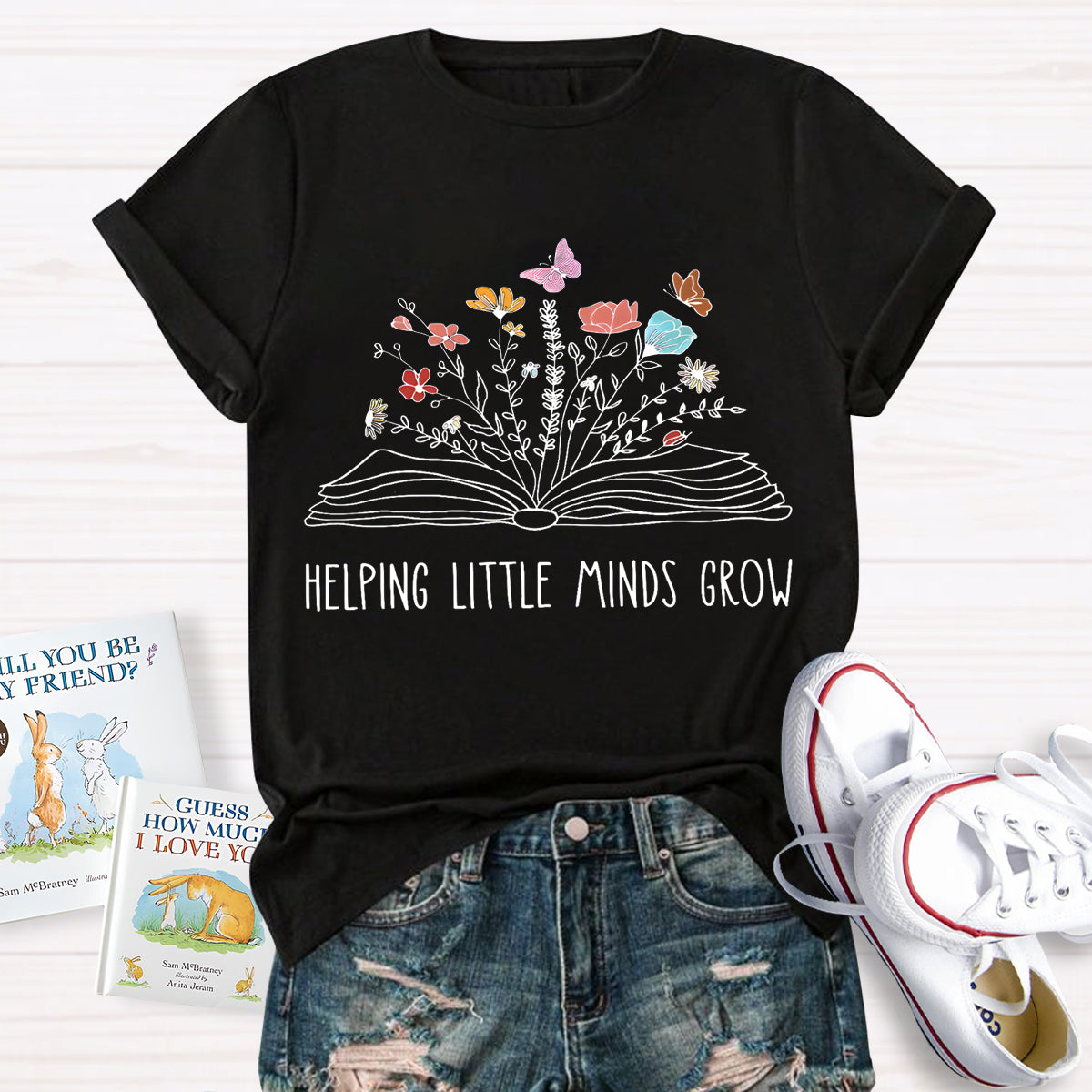 Helping Little Minds Grow Floral Book T-Shirt