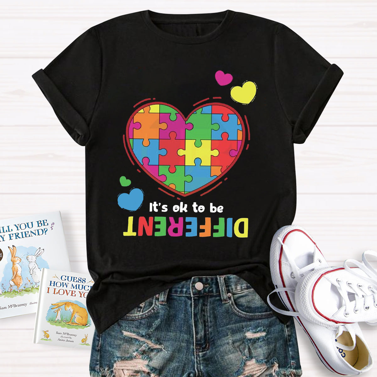 It's Ok To Be Different Colorful Heart T-Shirt