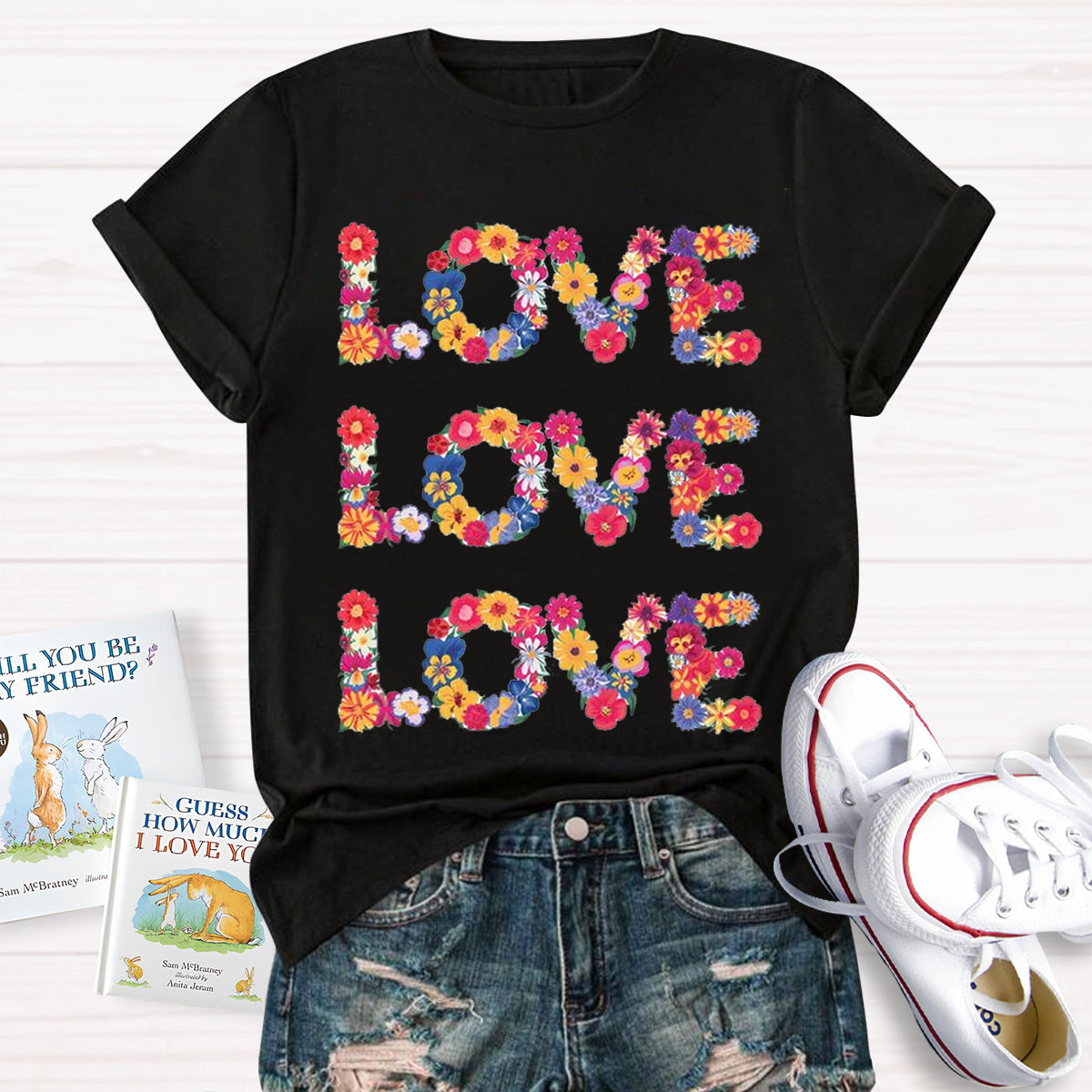 Flower Love Funny Design Teacher T-Shirt