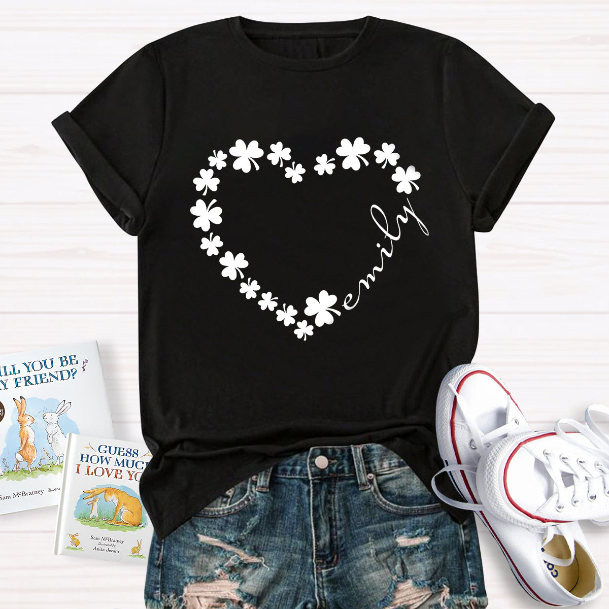 Personalized Name Shamrock Heart  T-Shirt