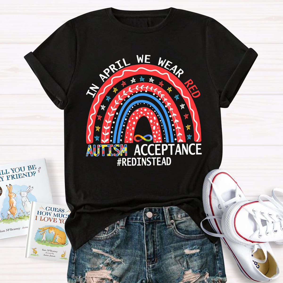 In April We Wear Red Autism Acceptance T-Shirt