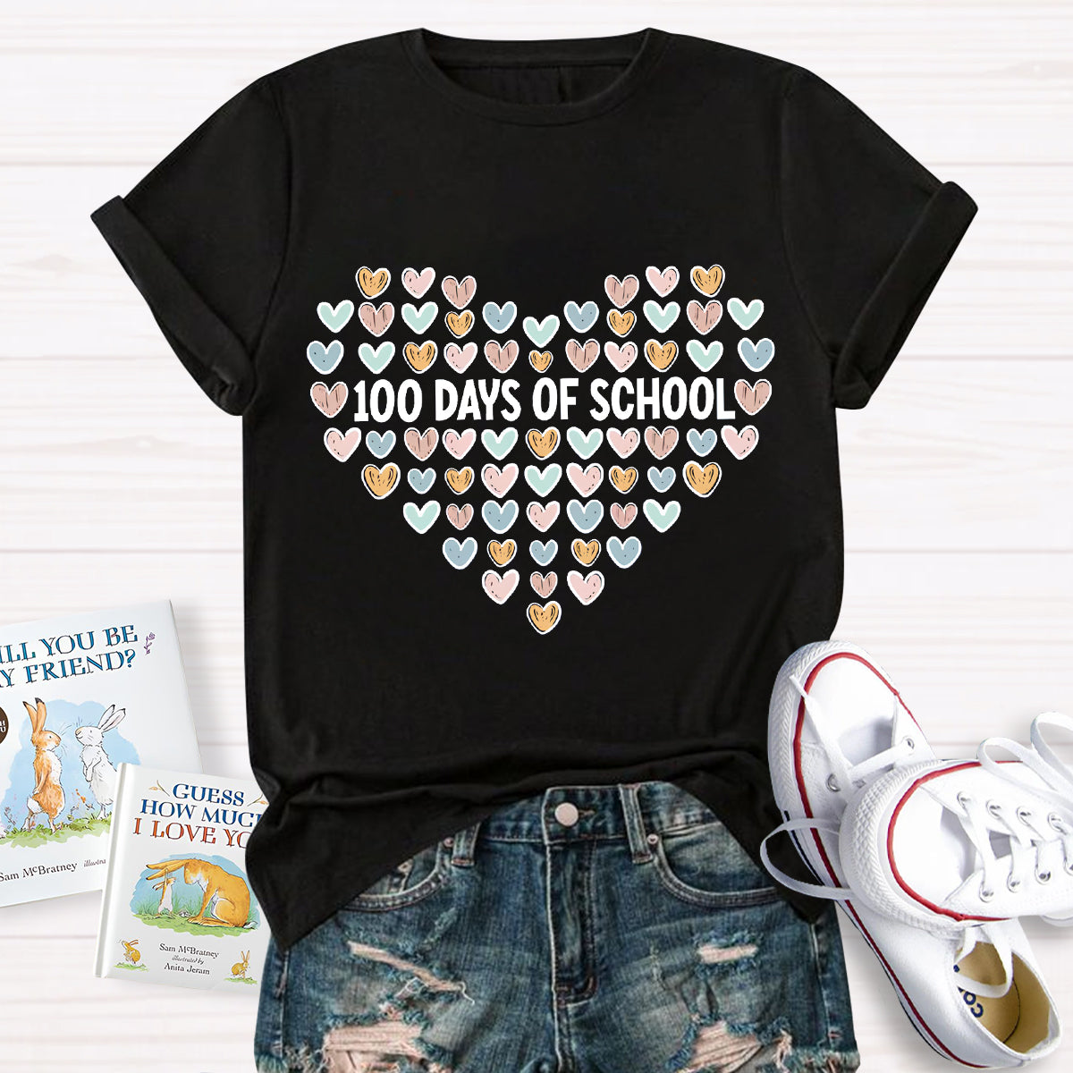 100 Days Of School Heart Teacher T-Shirt