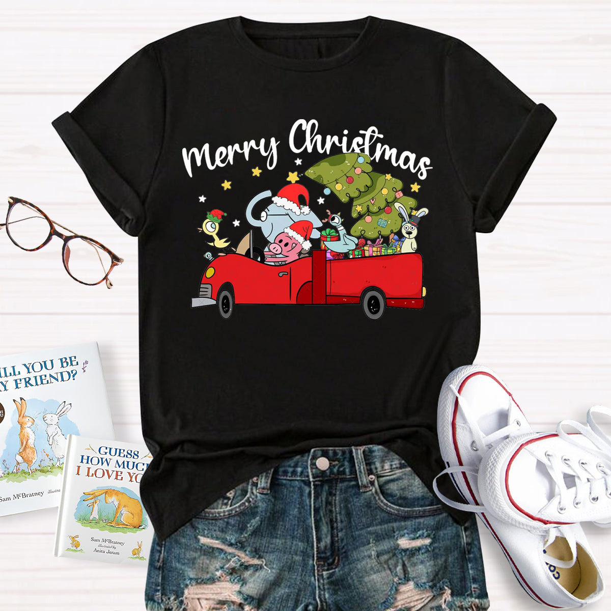 Merry Christmas Animals Driving Cars T-Shirt