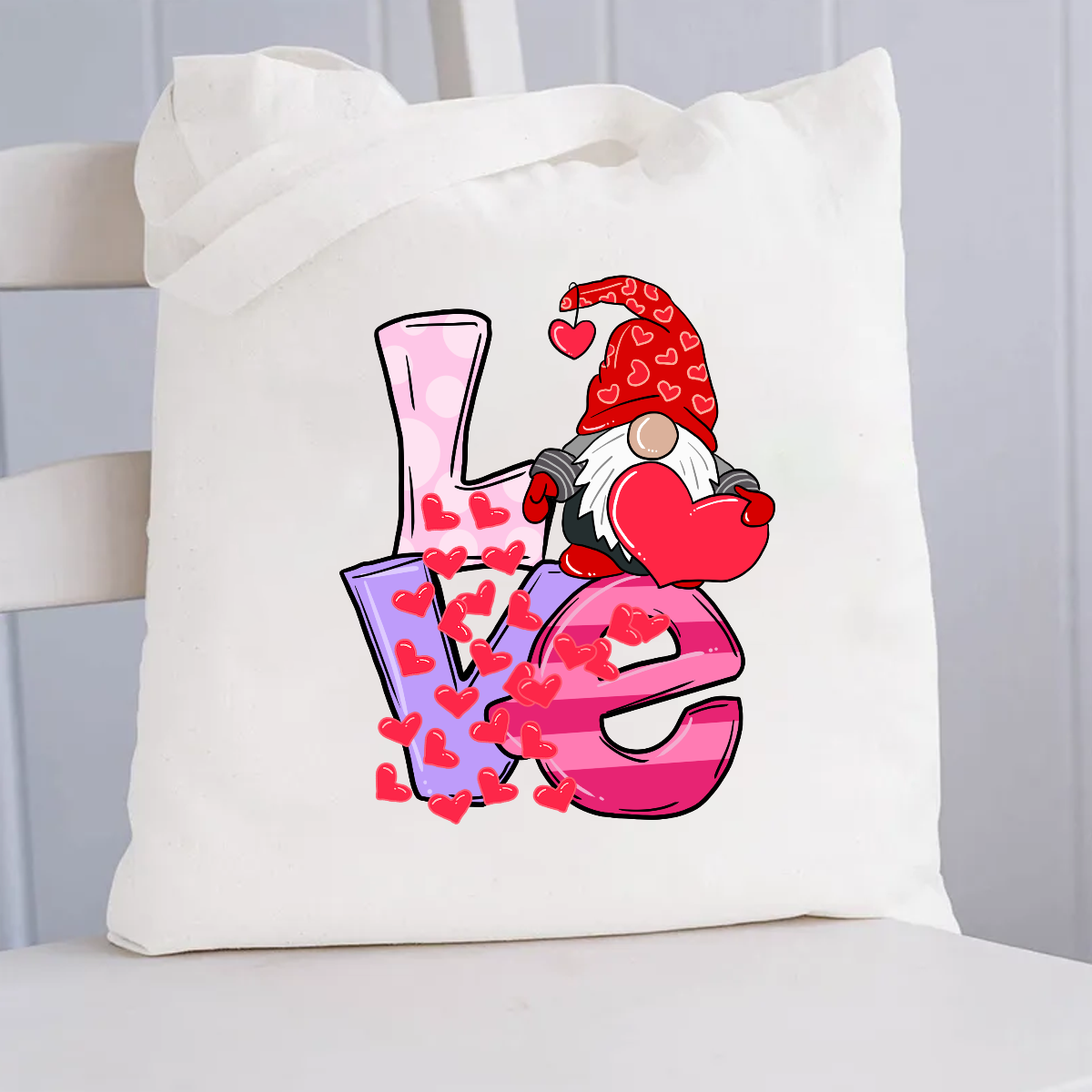 Love Gnome Hearts Canvas Tote Bag