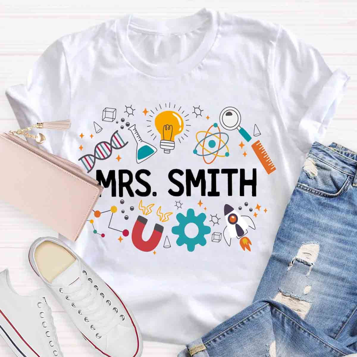 Personalized Name Science Vibes Teacher T-Shirt