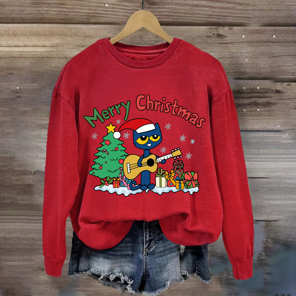 Merry Christmas Pete Groovy Cat Sweatshirt