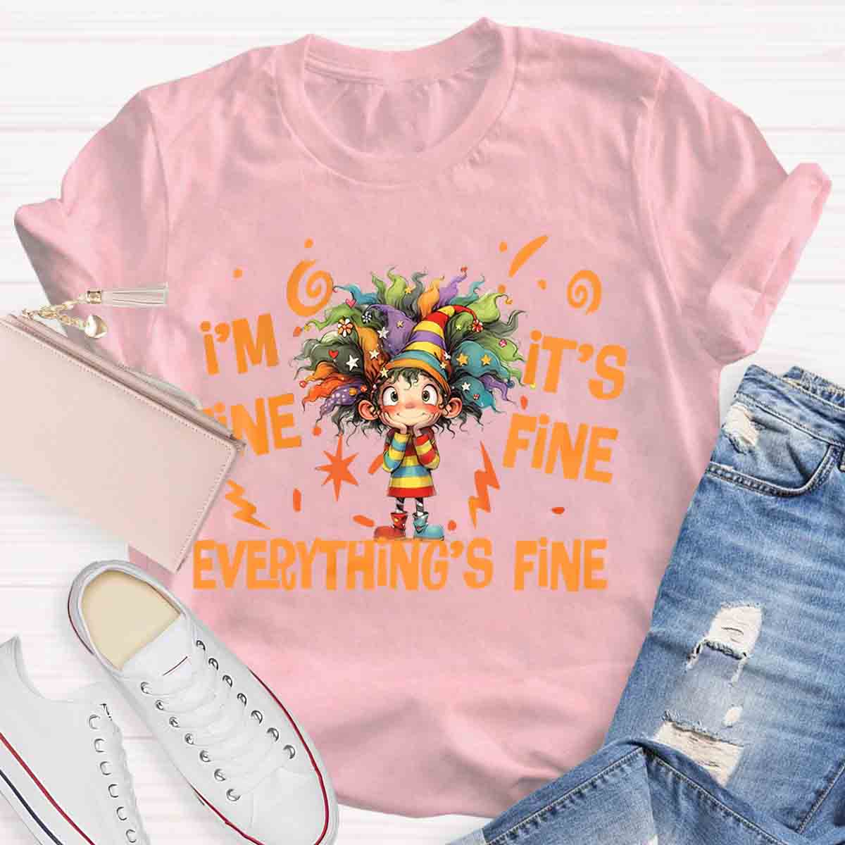 Everything Is Fine Cute Grumpy Kid Print T-shirt