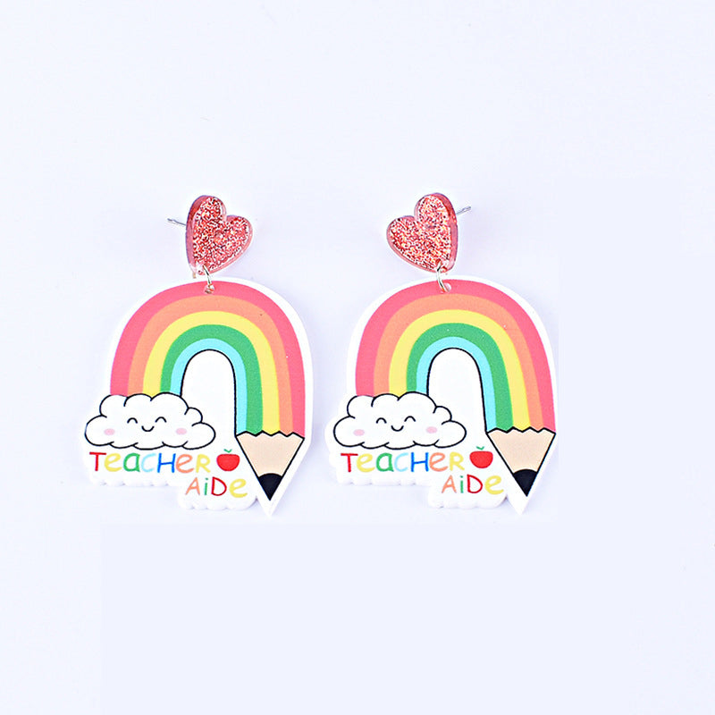 Rainbow Pencil Teacher Earrings