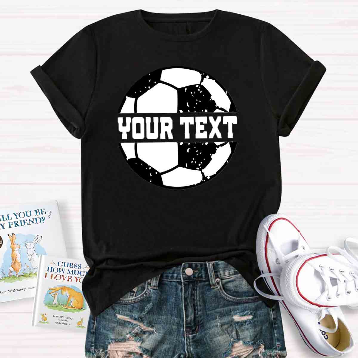 Personalized Text Soccer Ball Split Monogram T-shirt