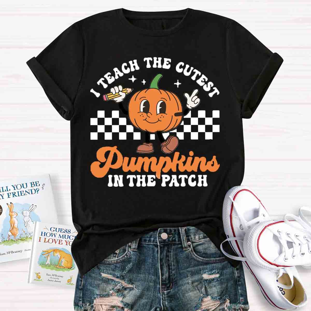 I Teach The Cutest Pumpkins In The Patch Groovy Teacher T-Shirt