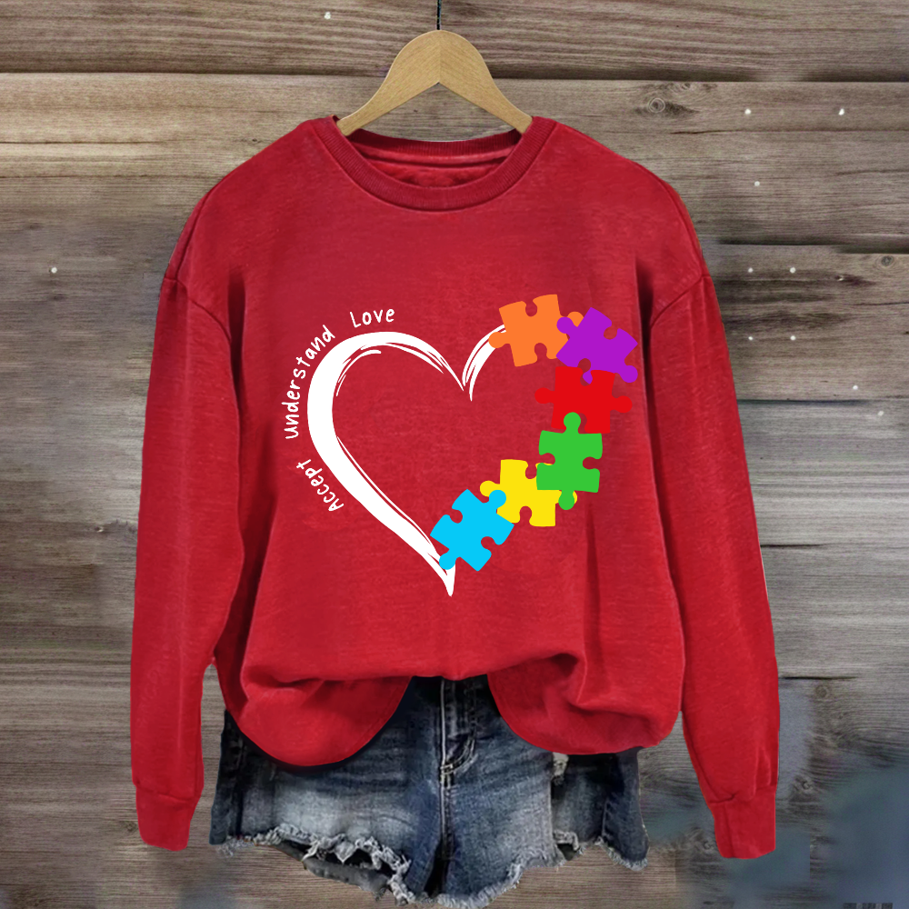 Accept Understand Love Heart Autism Sweatshirt